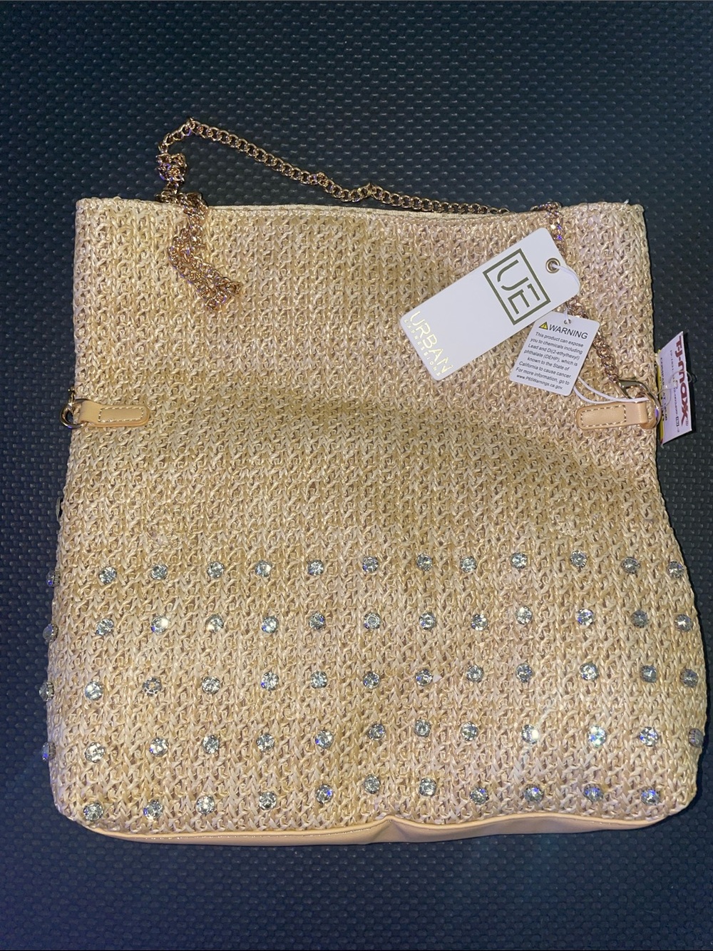 Urban Expressions Gold Woven Shoulder Bag with Rhinestones